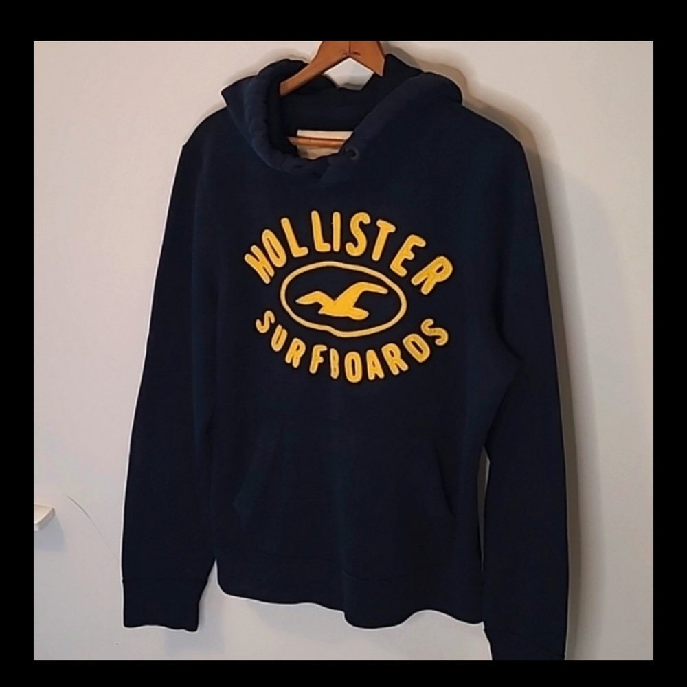 Hollister Black and Yellow Surfboards Hoodie Size Large Front Pockets